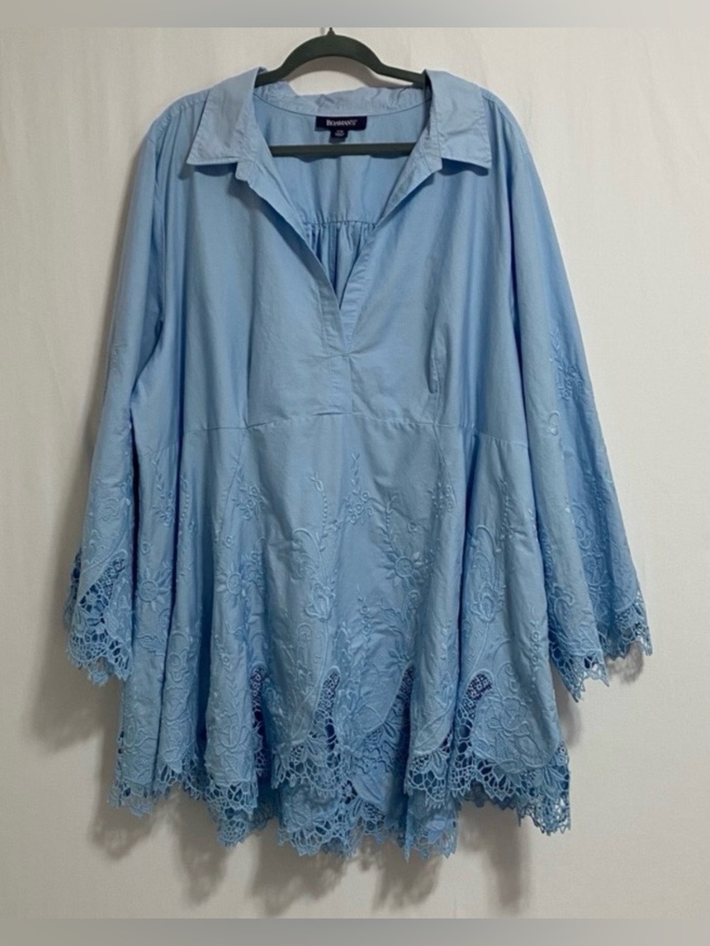 Roaman's 100%Cotton Light Blue Embroidered Peasant Blouse